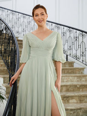 Aimishang A-Line/Princess Chiffon Ruched V-neck 1/2 Sleeves Floor-Length Mother of the Bride Dresses