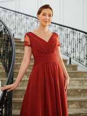 Aimishang A-Line/Princess Chiffon Ruched V-neck Short Sleeves Asymmetrical Mother of the Bride Dresses