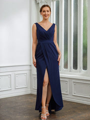 Aimishang Sheath/Column Stretch Crepe Ruched V-neck Sleeveless Floor-Length Mother of the Bride Dresses