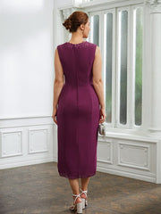 Aimishang Sheath/Column Chiffon Applique V-neck Sleeveless Tea-Length Mother of the Bride Dresses