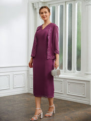 Aimishang Sheath/Column Chiffon Applique V-neck Sleeveless Tea-Length Mother of the Bride Dresses