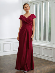 Aimishang Sheath/Column Jersey Ruched V-neck Short Sleeves Floor-Length Mother of the Bride Dresses