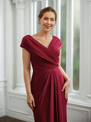Aimishang Sheath/Column Jersey Ruched V-neck Short Sleeves Floor-Length Mother of the Bride Dresses
