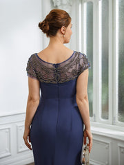 Aimishang Sheath/Column Chiffon Beading Bateau Short Sleeves Floor-Length Mother of the Bride Dresses