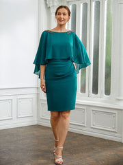 Aimishang Sheath/Column Chiffon Ruched Bateau 3/4 Sleeves Knee-Length Mother of the Bride Dresses