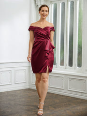 Aimishang Sheath/Column Woven Satin Ruched Off-the-Shoulder Sleeveless Short/Mini Mother of the Bride Dresses