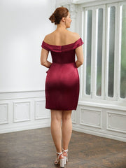 Aimishang Sheath/Column Woven Satin Ruched Off-the-Shoulder Sleeveless Short/Mini Mother of the Bride Dresses