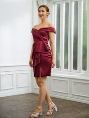 Aimishang Sheath/Column Woven Satin Ruched Off-the-Shoulder Sleeveless Short/Mini Mother of the Bride Dresses