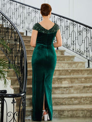 Aimishang Sheath/Column Velvet Ruched V-neck Sleeveless Floor-Length Mother of the Bride Dresses