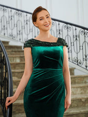 Aimishang Sheath/Column Velvet Ruched V-neck Sleeveless Floor-Length Mother of the Bride Dresses