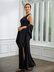 Aimishang Sheath/Column Jersey Ruched V-neck Sleeveless Floor-Length Mother of the Bride Dresses