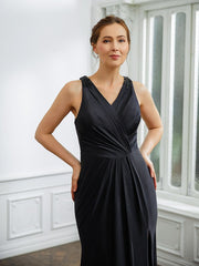 Aimishang Sheath/Column Jersey Ruched V-neck Sleeveless Floor-Length Mother of the Bride Dresses
