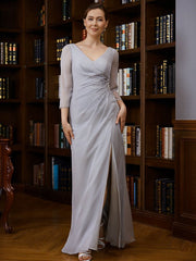 Aimishang Sheath/Column 30D Chiffon Beading V-neck 3/4 Sleeves Floor-Length Mother of the Bride Dresses