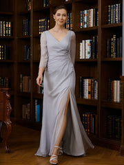 Aimishang Sheath/Column 30D Chiffon Beading V-neck 3/4 Sleeves Floor-Length Mother of the Bride Dresses
