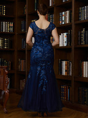 Aimishang Sheath/Column Tulle Applique V-neck Short Sleeves Floor-Length Mother of the Bride Dresses