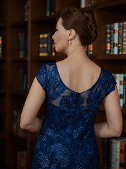 Aimishang Sheath/Column Tulle Applique V-neck Short Sleeves Floor-Length Mother of the Bride Dresses