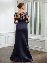 Aimishang Sheath/Column Satin Applique Bateau 1/2 Sleeves Sweep/Brush Train Mother of the Bride Dresses