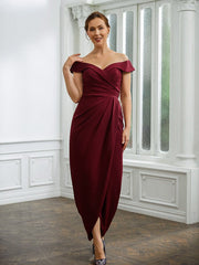 Aimishang Sheath/Column Stretch Crepe Ruched Off-the-Shoulder Sleeveless Floor-Length Mother of the Bride Dresses