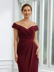 Aimishang Sheath/Column Stretch Crepe Ruched Off-the-Shoulder Sleeveless Floor-Length Mother of the Bride Dresses