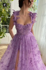 34140 - Classic A-Line Straps Appliques Sleeveless Prom Formal Party Dress with Slit
