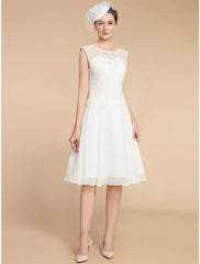Aimishang  Two Piece A-Line Mother of the Bride Dress Wedding Guest Elegant Petite Jewel Neck Knee Length Chiffon Lace 3/4 Length Sleeve with Pleats Solid Color