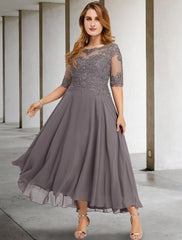 Aimishang A-Line Mother of the Bride Dresses Plus Size Hide Belly Curve Elegant Dress Formal Asymmetrical Half Sleeve Jewel Neck Chiffon with Beading Appliques