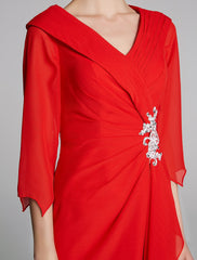 Aimishang A-Line Mother of the Bride Dress Elegant V Neck Floor Length Chiffon Half Sleeve with Pleats Appliques