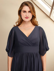 Aimishang A-Line Mother of the Bride Dresses Plus Size Hide Belly Curve Elegant Dress Formal Tea Length Short Sleeve V Neck Chiffon with Pleats