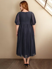 Aimishang A-Line Mother of the Bride Dresses Plus Size Hide Belly Curve Elegant Dress Formal Tea Length Short Sleeve V Neck Chiffon with Pleats