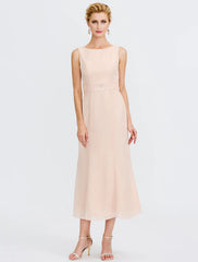 Aimishang  Two Piece Sheath / Column Mother of the Bride Dress Wedding Guest Plus Size Elegant with Jacket Long Sleeve Scoop Neck Tea Length Chiffon Sash / Ribbon Pleats Beadin