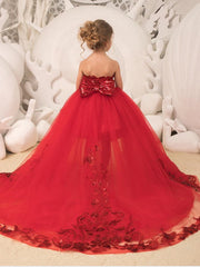 Tulle Ball Gown with Bow Appliques & Paillette for Flower Girl Dresses