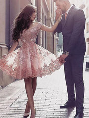 Tulle Scoop Sleeveless A-line Short/Mini With Applique Prom Dresses