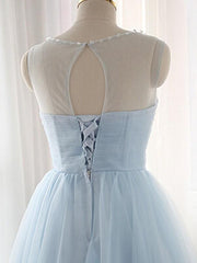 Tulle Scoop Sleeveless A-line Short/Mini With Beading Prom Dresses