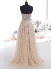 Tulle Sweetheart Sleeveless A-line Floor-Length With Sequin Dresses