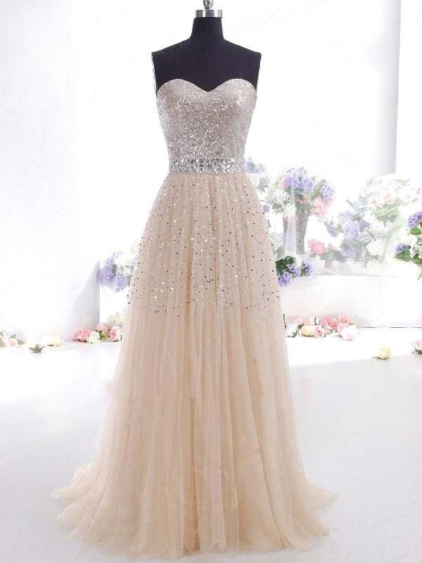 Tulle Sweetheart Sleeveless A-line Floor-Length With Sequin Dresses