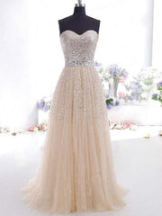 Tulle Sweetheart Sleeveless A-line Floor-Length With Sequin Dresses