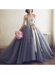 Tulle Sweetheart Sleeveless Sweep/Brush Train With Applique Dresses
