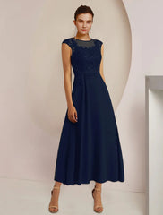 Aimishang  Two Piece A-Line Mother of the Bride Dress Formal Wedding Guest Elegant Scoop Neck Tea Length Chiffon Lace 3/4 Length Sleeve Jacket Dresses with Sash / Ribbon Appliques
