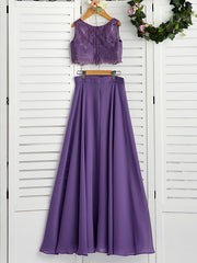 Two Piece A-Line Maxi Chiffon Lace Flower Girl Dress with Pleats