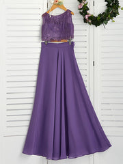 Two Piece A-Line Maxi Chiffon Lace Flower Girl Dress with Pleats