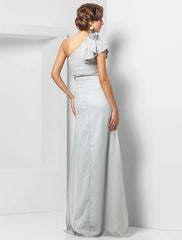 Sheath / Column Elegant Dress Wedding Guest Formal Evening Floor Length Sleeveless One Shoulder Bridesmaid Dress Chiffon with Sash / Ribbon Appliques