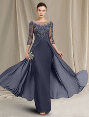 Aimishang Sheath / Column Mother of the Bride Dress Elegant Jewel Neck Floor Length Chiffon Lace 3/4 Length Sleeve with Appliques