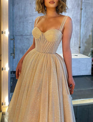 Aimishang Ball Gown Prom Dresses Formal Women's Dresses Wedding Guest Wedding Party Ankle Length Sleeveless Spaghetti Strap Tulle with Glitter Sequin