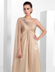 Sheath / Column Elegant Formal Evening Black Tie Gala Dress One Shoulder Sleeveless Floor Length Chiffon with Criss Cross Crystals