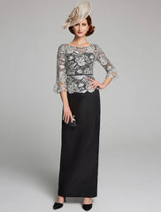 Aimishang Sheath / Column Mother of the Bride Dress Jewel Neck Floor Length Satin Lace 3/4 Length Sleeve with Lace