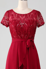 Sparkly Sequin Asymmetrical Mother of Bride Dress with Appliques