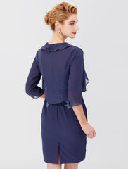 Aimishang Sheath / Column Mother of the Bride Dress Formal Classic & Timeless Elegant & Luxurious Convertible Dress Illusion Neck Knee Length Chiffon 3/4 Length Sleeve yes with Sash / Ribbon