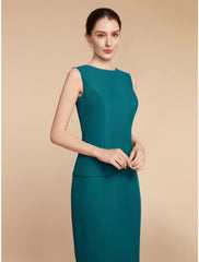 Aimishang  Sheath / Column Mother of the Bride Dress Wedding Guest Elegant Simple Jewel Neck Ankle Length Chiffon Long Sleeve with Split Front Ruching Solid Color