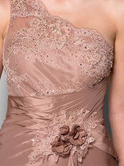 Mermaid / Trumpet Mother of the Bride Dress Floral One Shoulder Sweep / Brush Train Lace Taffeta Sleeveless with Flower