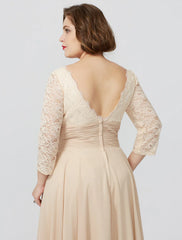 Aimishang  Sheath / Column Mother of the Bride Dress Formal Classic & Timeless Elegant & Luxurious Plus Size Square Neck Floor Length Chiffon Metallic Lace 3/4 Length Sleeve No with Sash / Ribbon Flower